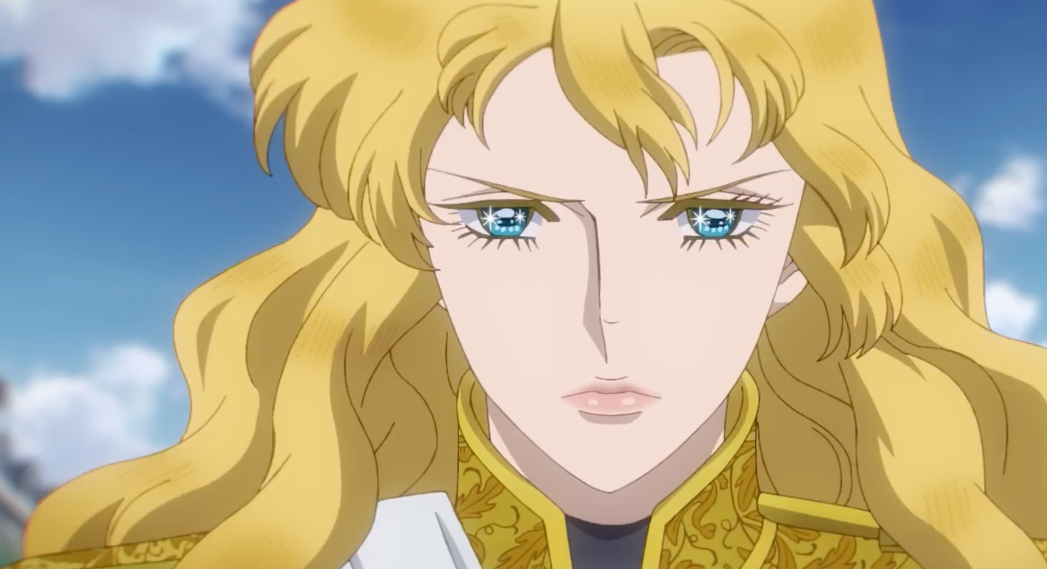 A blonde anime woman looking emotional in Rose of Versailles.